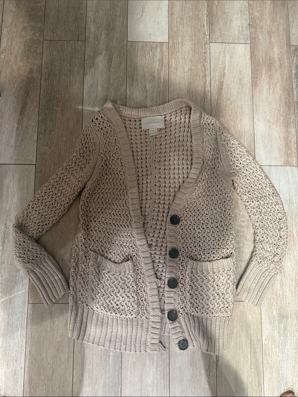 Brochu Walker Taupe Open-Weave Button Cardigan